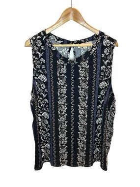 LOFT Top Women’s 20/22 Plus Navy Floral Mixed Media Sleeveless NWT!